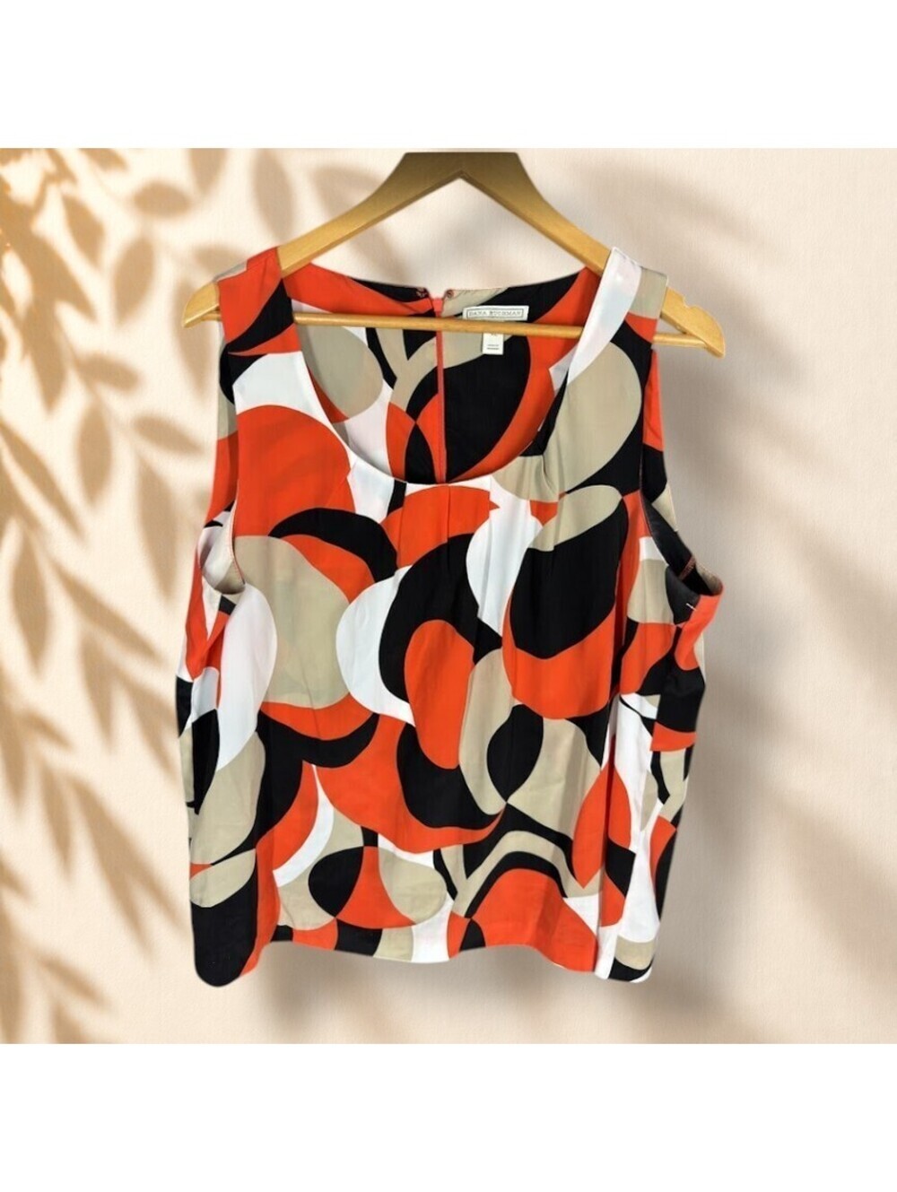 Dana Buchman Blouse Women XL Red Geometric Sleeveless Zipper Wide Strap Casual